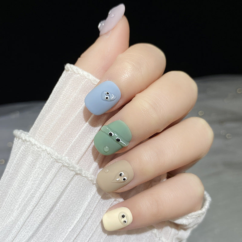 Designer: HuaHua.Handmade nails Press on Nails DIY Nail Art for woman girl Short Square Cartoon