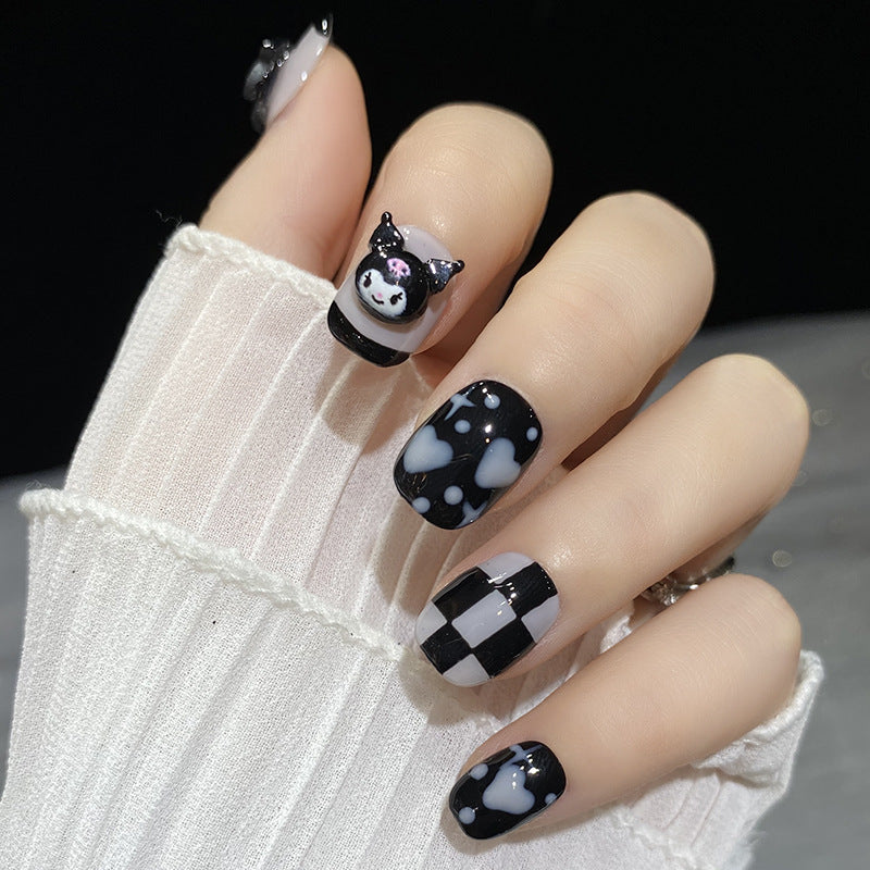 Designer: HuaHua.Handmade nails Press on Nails DIY Nail Art for woman girl Short Square black