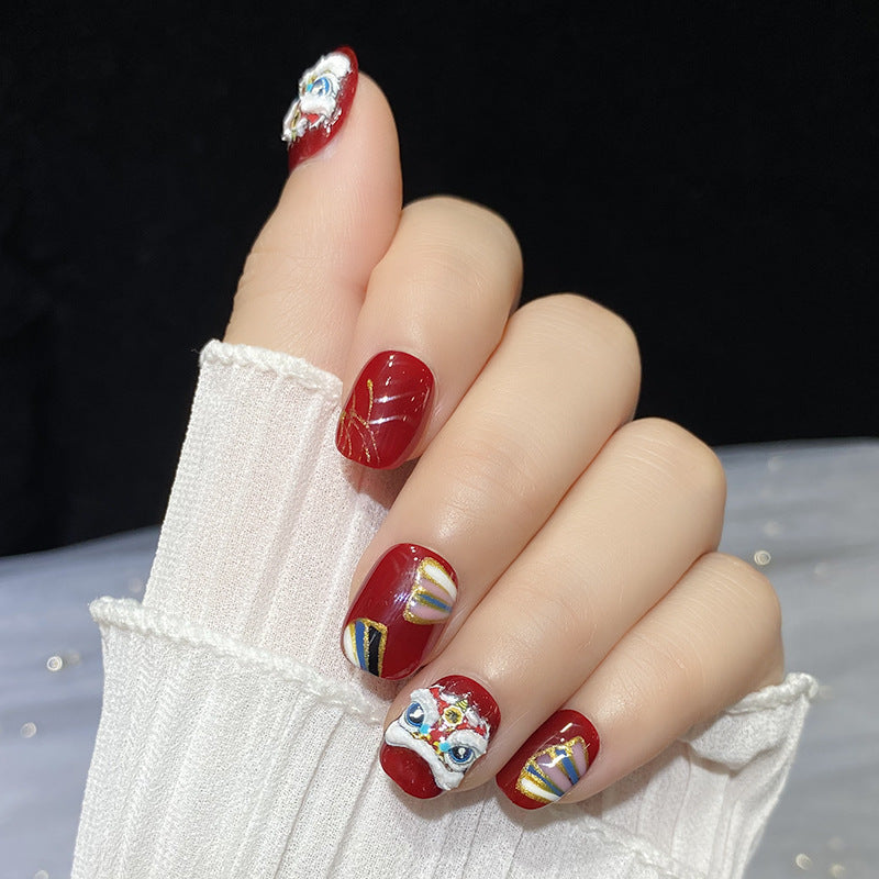 Designer: HuaHua.Handmade nails Press on Nails DIY Nail Art for woman girl Short Square red