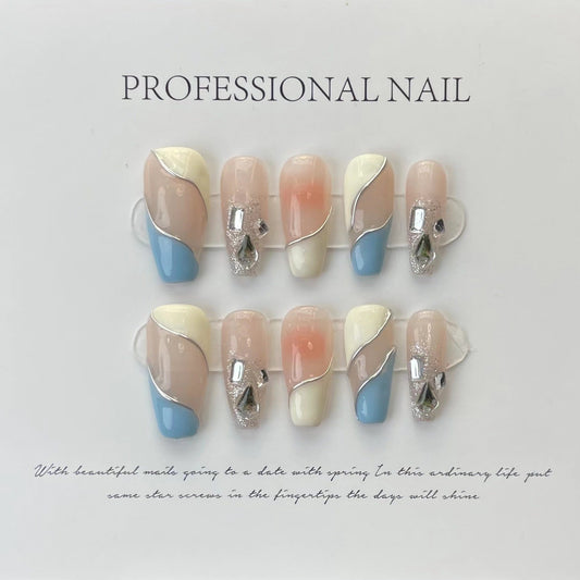 Designer: ManMan Handmade nails Press on Nails DIY Nail Art for woman girl Long Coffin