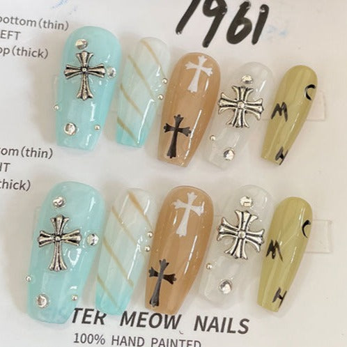 Designer: MeowMeow.Handmade Nail Designs Press on Nails DIY  Nail Art for woman girl Long Coffin colorful