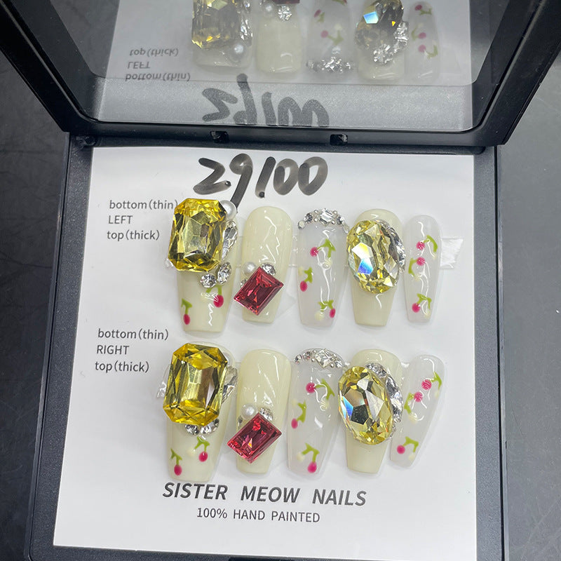 Designer: MeowMeow.Handmade Nail Designs Press on Nails DIY  Nail Art for woman girl Long Coffin rhinestone yellow