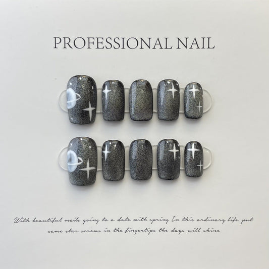 Designer: ManMan Handmade nails Press on Nails DIY Nail Art for woman girl Short Square black