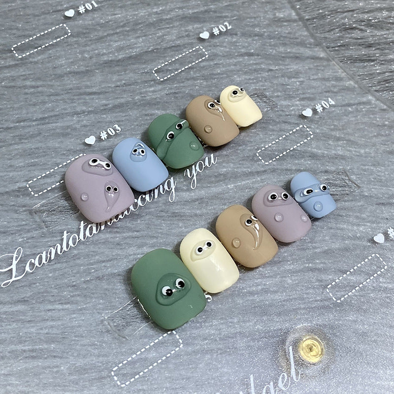 Designer: HuaHua.Handmade nails Press on Nails DIY Nail Art for woman girl Short Square Cartoon