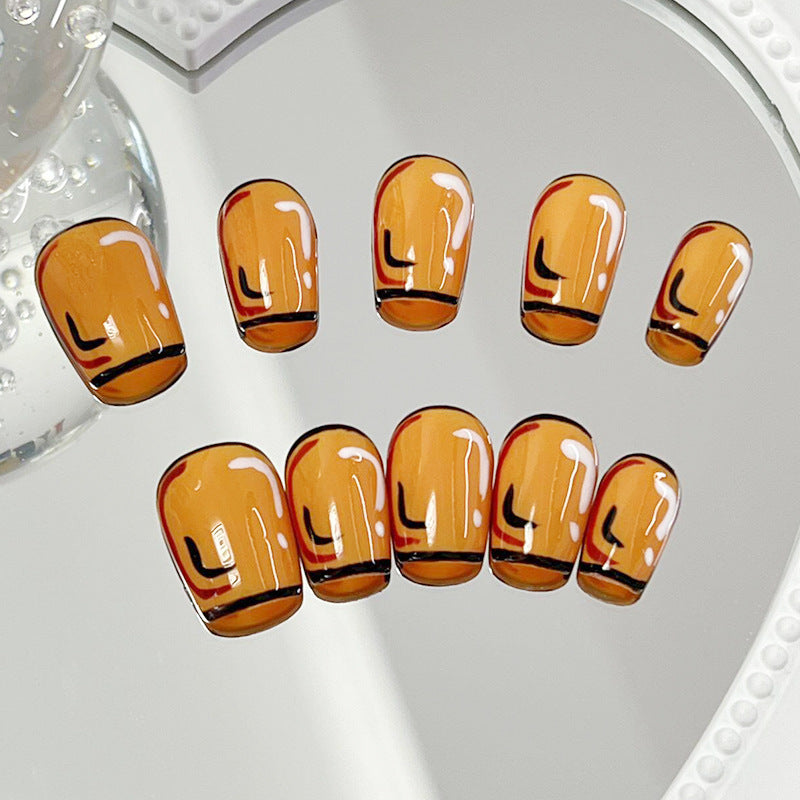 Designer: MeowMeow.24189 Handmade Nail Designs Press on Nails DIY  Nail Art for woman girl Short Square orange