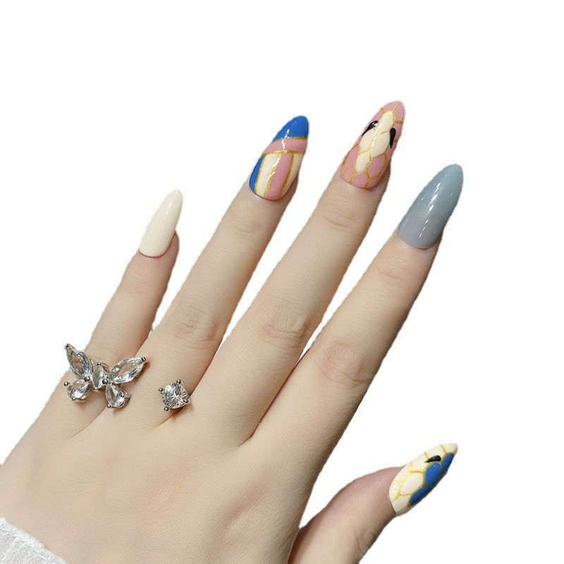 Designer: HuaHua.Handmade nails Press on Nails DIY Nail Art for woman girl Almond Long colorful