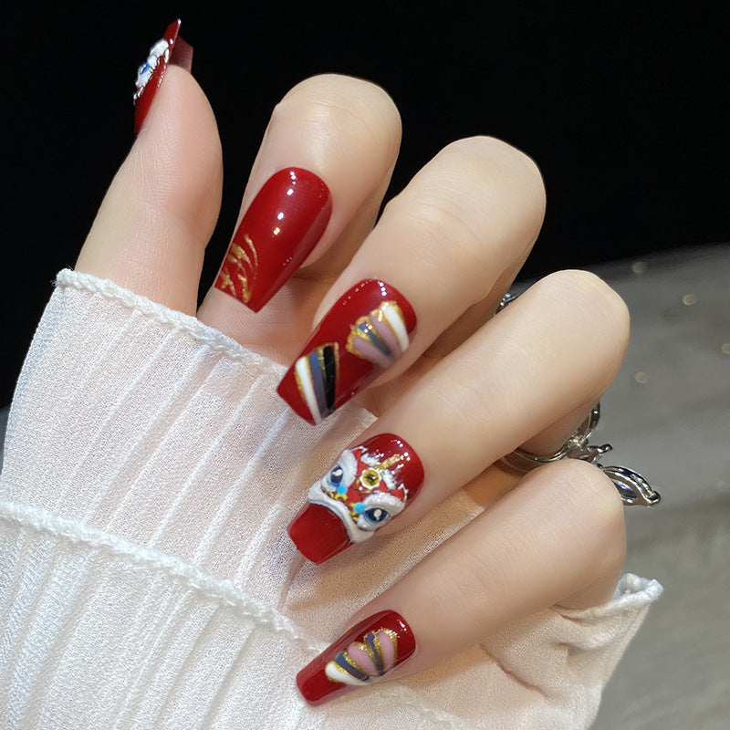 Designer: HuaHua.Handmade nails Press on Nails DIY Nail Art for woman girl Long Coffin red