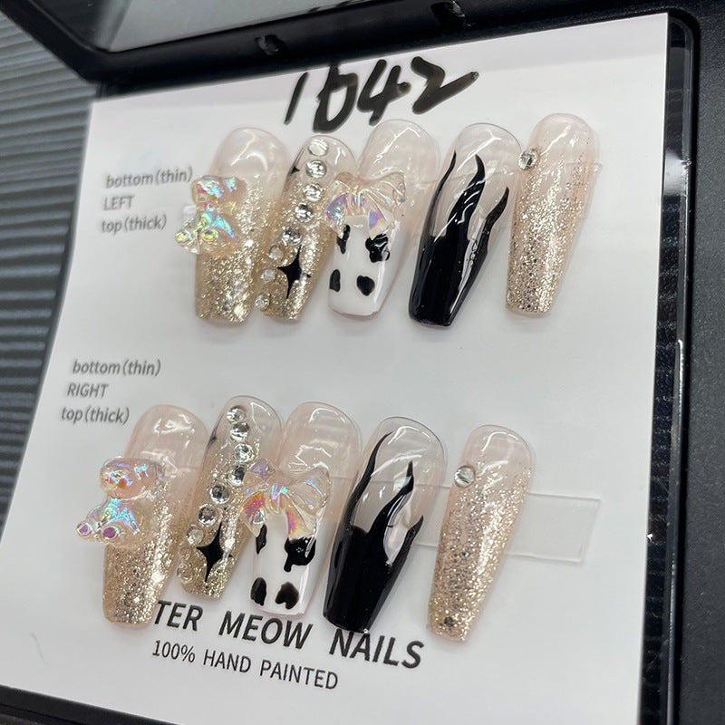 Designer: MeowMeow.Handmade Nail Designs Press on Nails DIY  Nail Art for woman girl Long Coffin gold