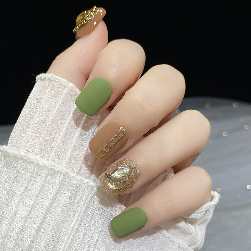 Designer: HuaHua.Handmade nails Press on Nails DIY Nail Art for woman girl Short Square green