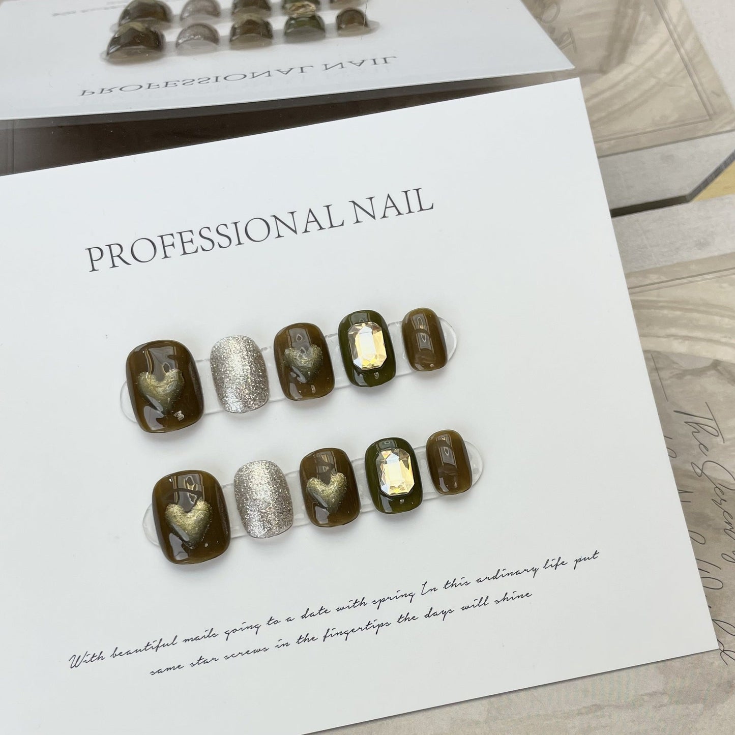 Designer: ManMan Handmade nails Press on Nails DIY Nail Art for woman girl Short Square brown