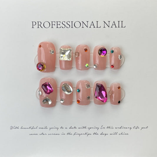 Designer: ManMan Handmade nails Press on Nails DIY Nail Art for woman girl Short Square pink