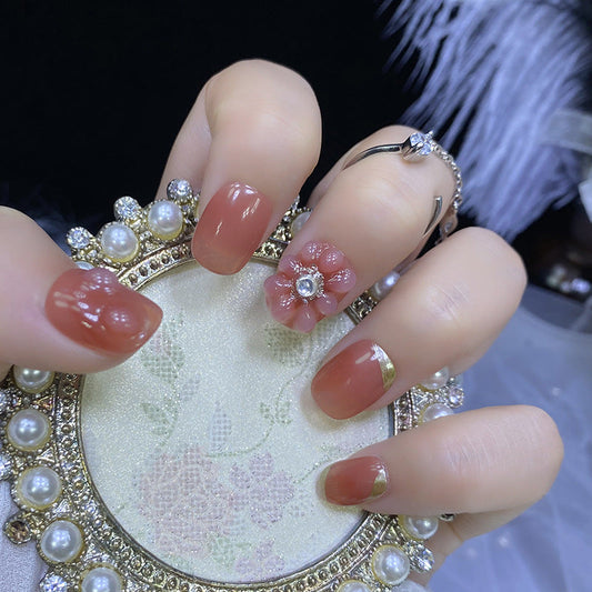 Designer: HuaHua.Handmade nails Press on Nails DIY Nail Art for woman girl Short Square pink