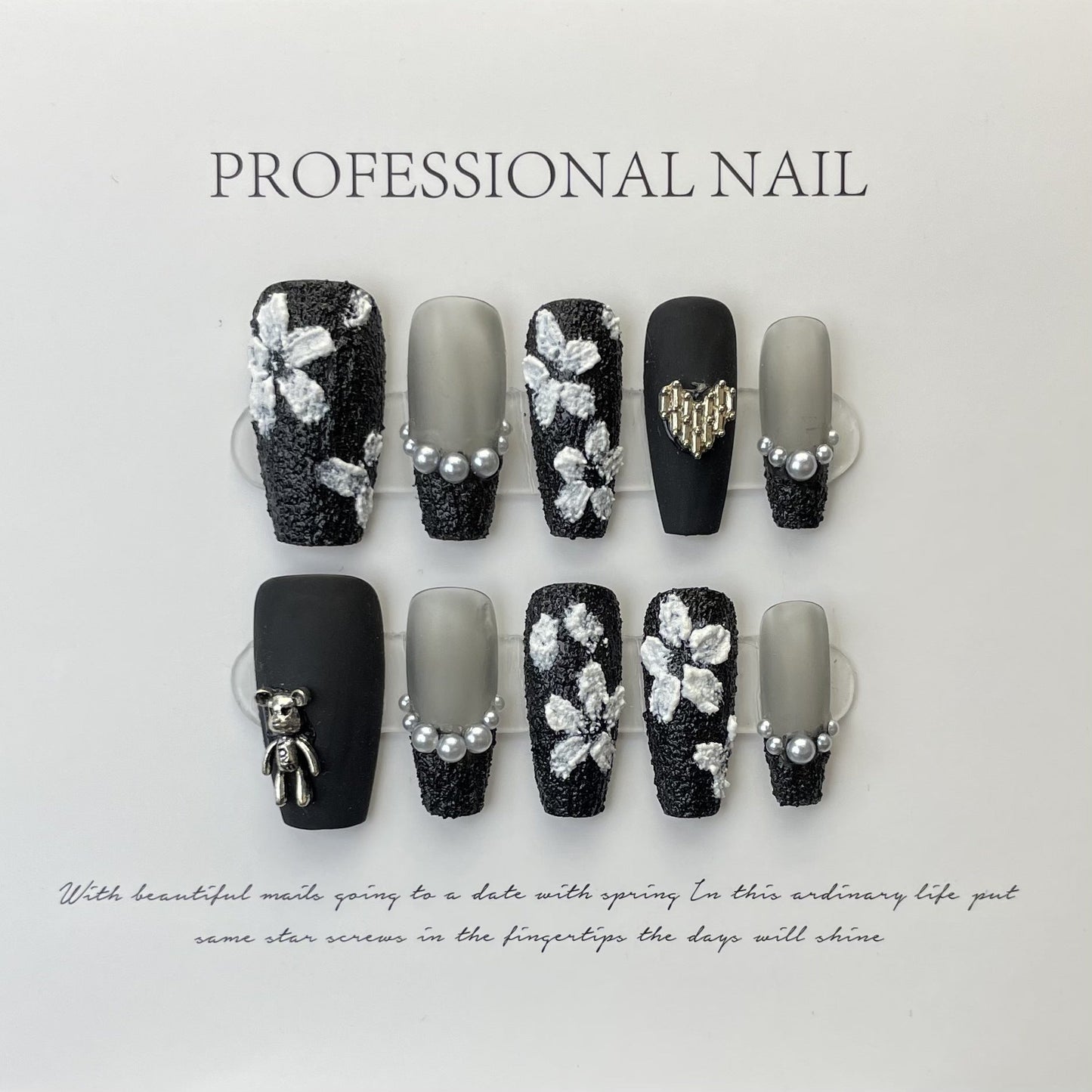 Designer: ManMan Handmade nails Press on Nails DIY Nail Art for woman girl Long Coffin black