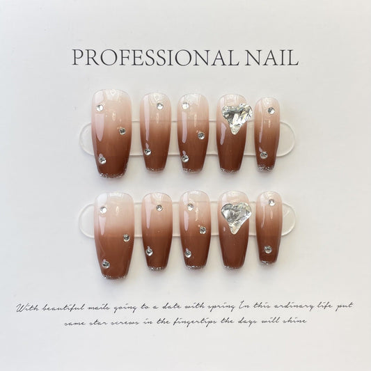 Designer: ManMan Handmade nails Press on Nails DIY Nail Art for woman girl Long Coffin brown