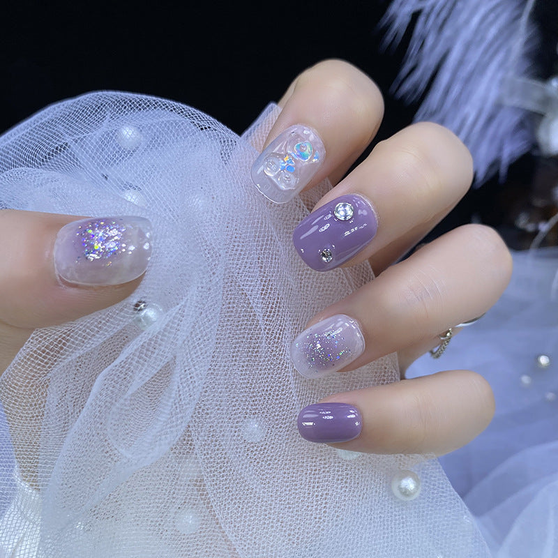 Designer: HuaHua.Handmade nails Press on Nails DIY Nail Art for woman girl Short Square purple