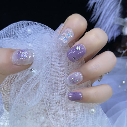 Designer: HuaHua.Handmade nails Press on Nails DIY Nail Art for woman girl Short Square purple