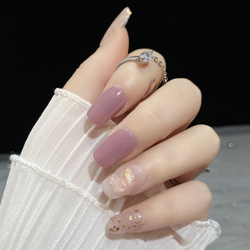 Designer: HuaHua.Handmade nails Press on Nails DIY Nail Art for woman girl Long Square pink purple