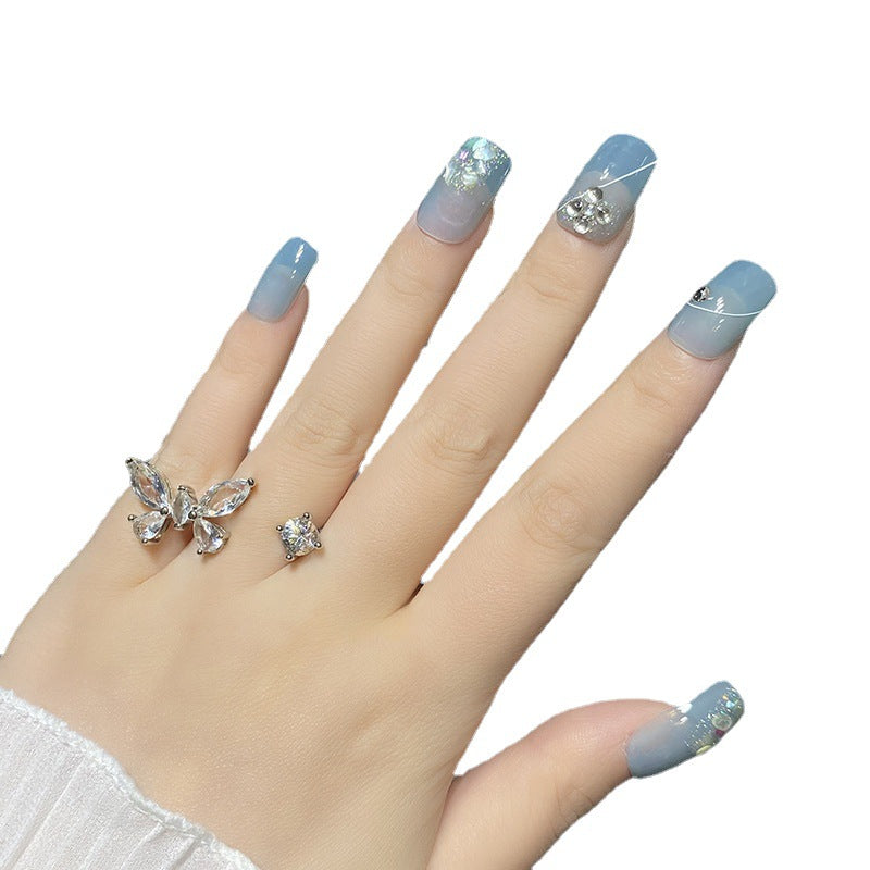 Designer: HuaHua.Handmade nails Press on Nails DIY Nail Art for woman girl Short Square blue