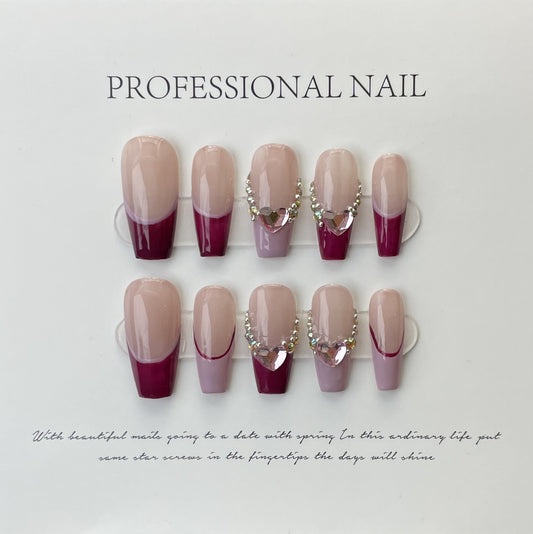 Designer: ManMan Handmade nails Press on Nails DIY Nail Art for woman girl Long Coffin pink mauve French