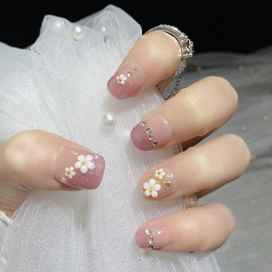 Designer: HuaHua.Handmade nails Press on Nails DIY Nail Art for woman girl Short Square pink