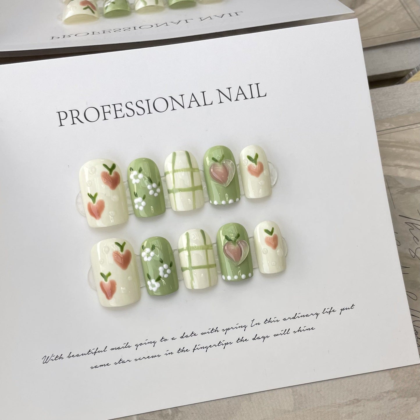 Designer: ManMan Handmade nails Press on Nails DIY Nail Art for woman girl Long Square green