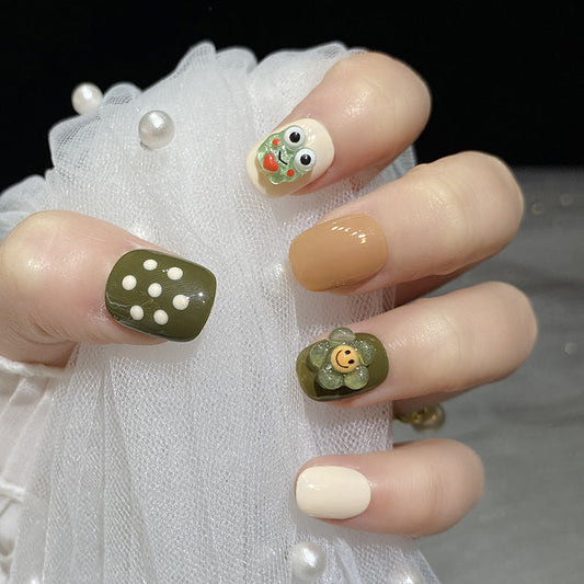 Designer: HuaHua.Handmade nails Press on Nails DIY Nail Art for woman girl Short Square Cartoon