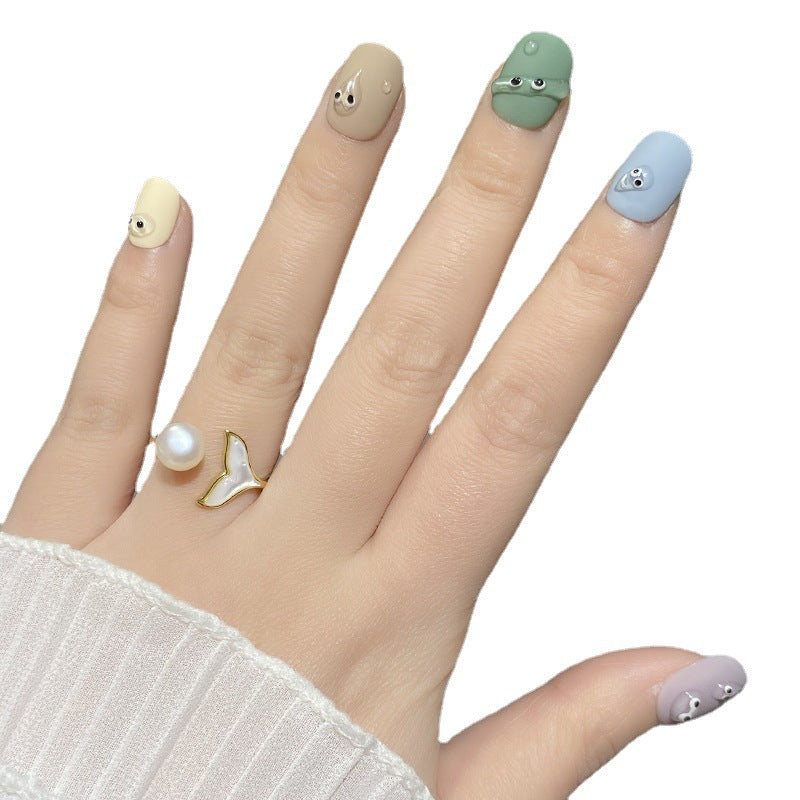 Designer: HuaHua.Handmade nails Press on Nails DIY Nail Art for woman girl Short Square Cartoon