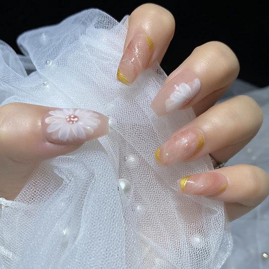 Designer: HuaHua.Handmade nails Press on Nails DIY Nail Art for woman girl Long Coffin pink