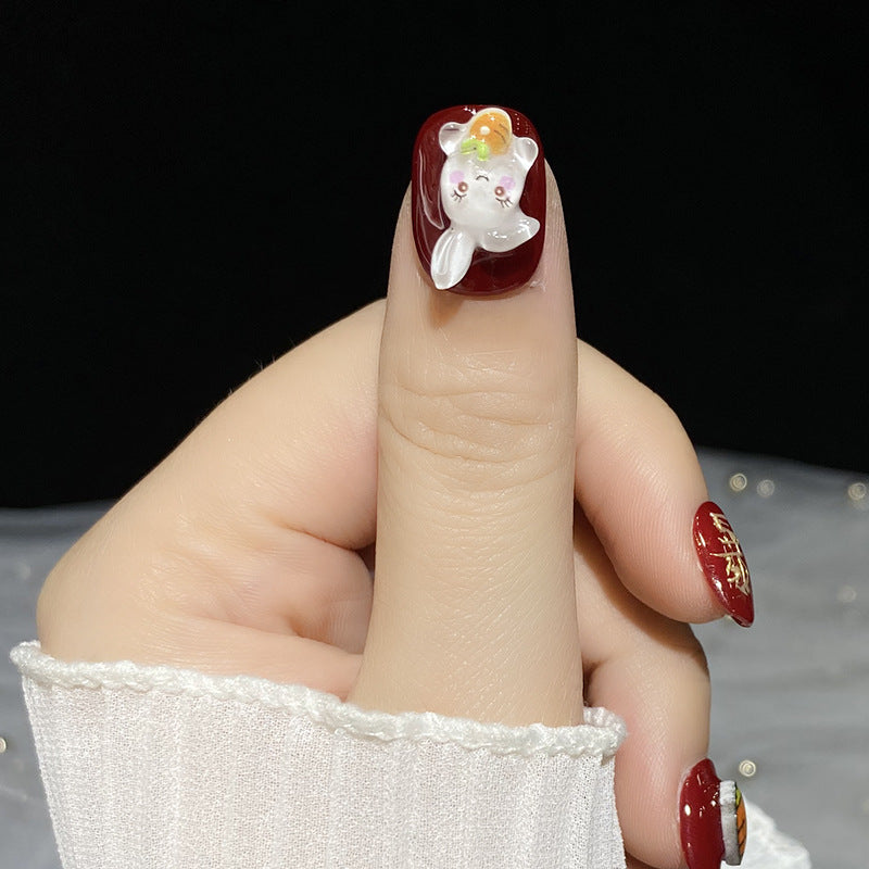 Designer: HuaHua.Handmade nails Press on Nails DIY Nail Art for woman girl Short Square Cartoon red