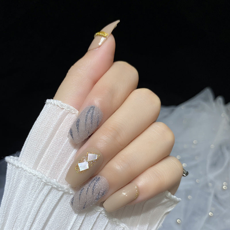 Designer: HuaHua.Handmade nails Press on Nails DIY Nail Art for woman girl Long Coffin brown