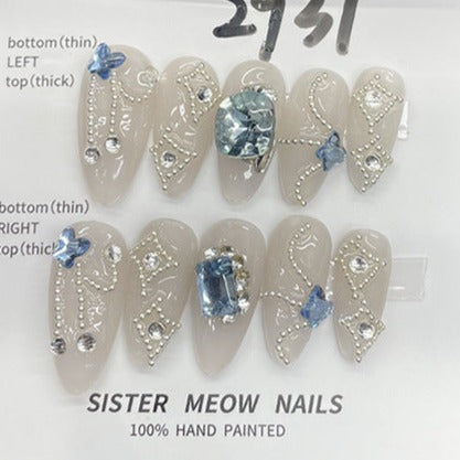 Designer: MeowMeow.Handmade Nail Designs Press on Nails DIY  Nail Art for woman girl Almond Long