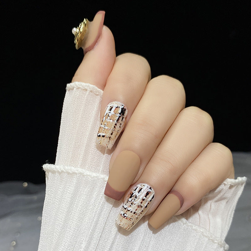 Designer: HuaHua.Handmade nails Press on Nails DIY Nail Art for woman girl Long Coffin brown