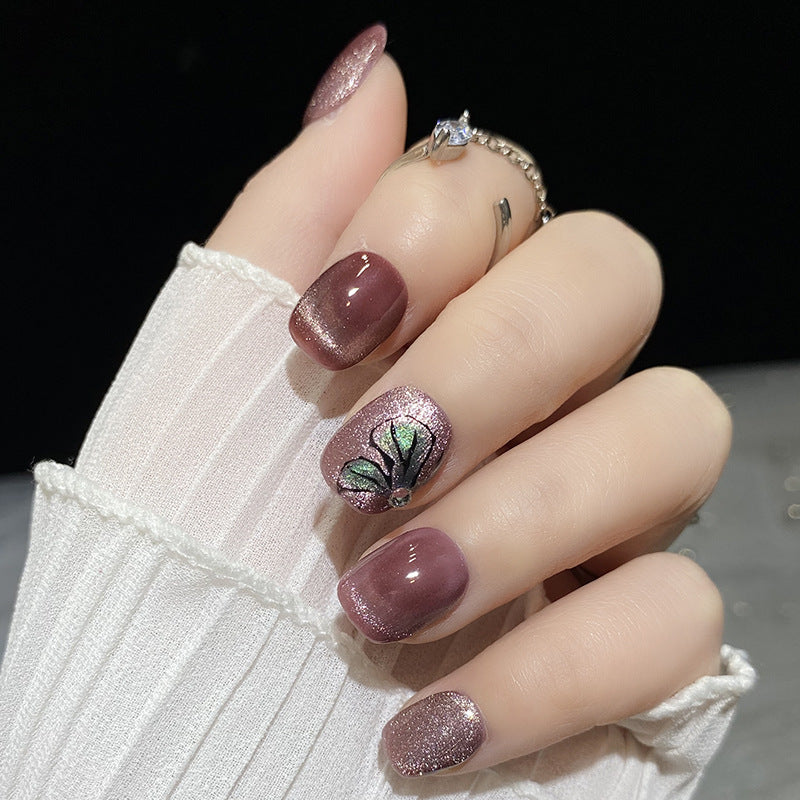 Designer: HuaHua.Handmade nails Press on Nails DIY Nail Art for woman girl Short Square mauve