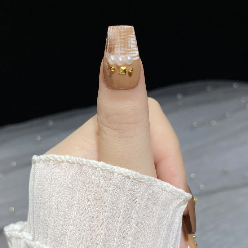 Designer: HuaHua.Handmade nails Press on Nails DIY Nail Art for woman girl Long Coffin brown