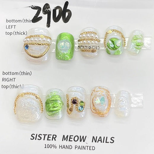 Designer: MeowMeow.Handmade Nail Designs Press on Nails DIY  Nail Art for woman girl Short Square