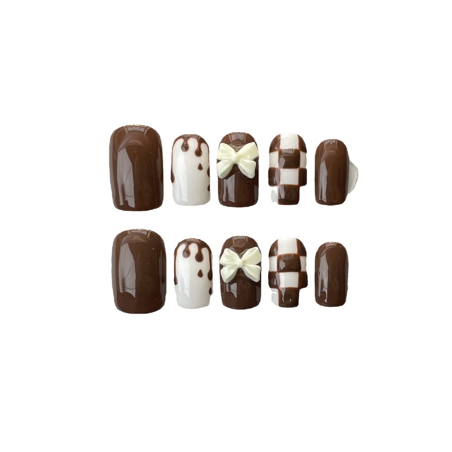 Designer: ManMan Handmade nails Press on Nails DIY Nail Art for woman girl Short Square brown