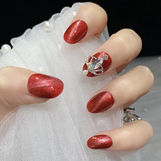 Designer: HuaHua.Handmade nails Press on Nails DIY Nail Art for woman girl Short red