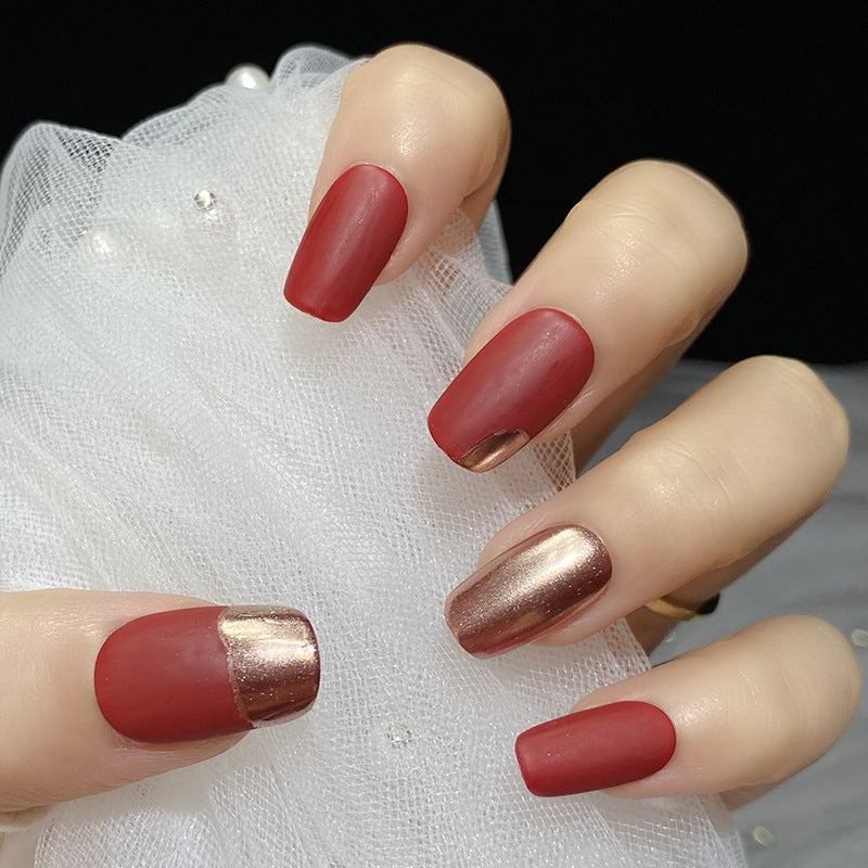 Designer: HuaHua.Handmade nails Press on Nails DIY Nail Art for woman girl Short Square red