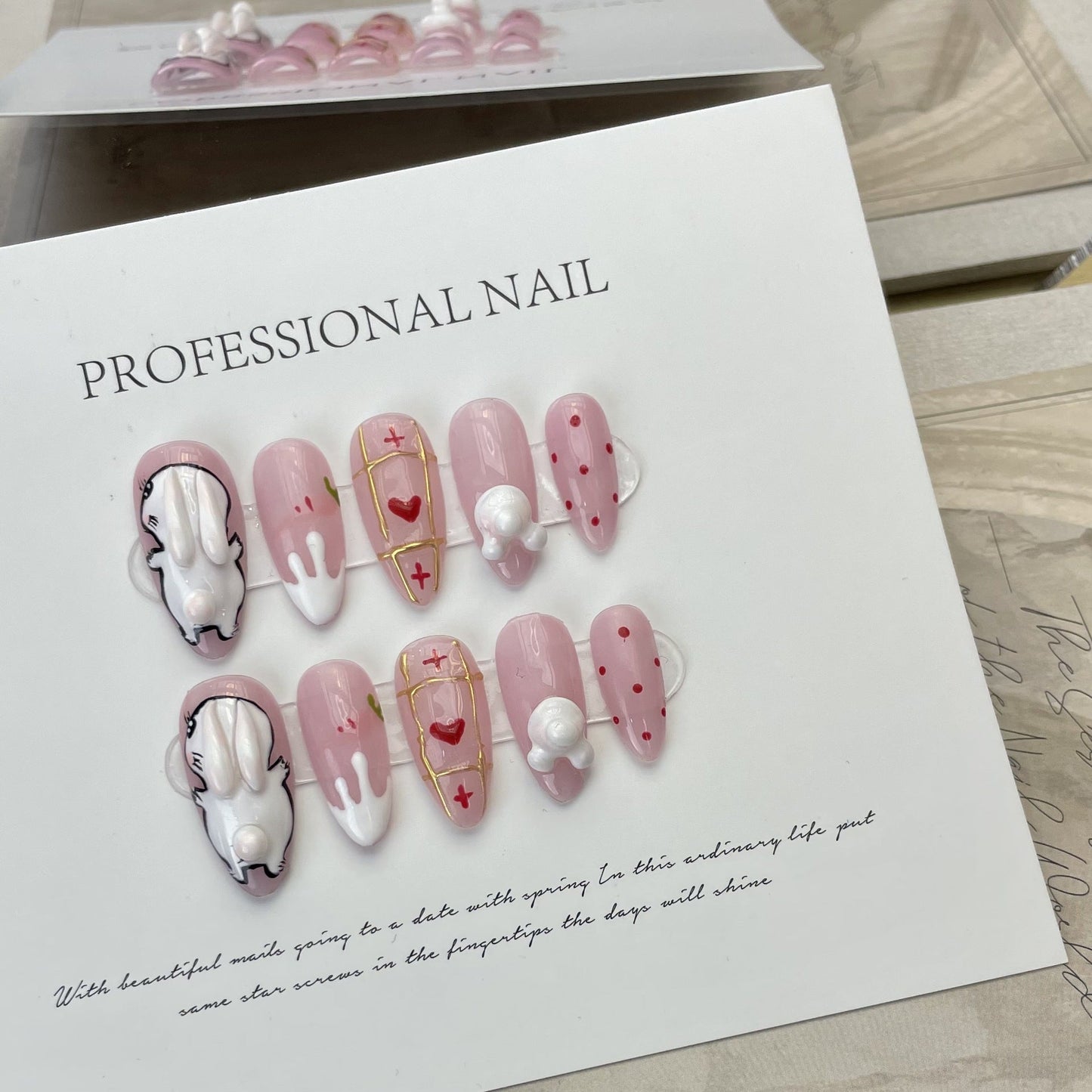 Designer: ManMan Handmade nails Press on Nails DIY Nail Art for woman girl Almond Long pink