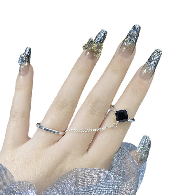 Designer: HuaHua.Handmade nails Press on Nails DIY Nail Art for woman girl Long Coffin silver