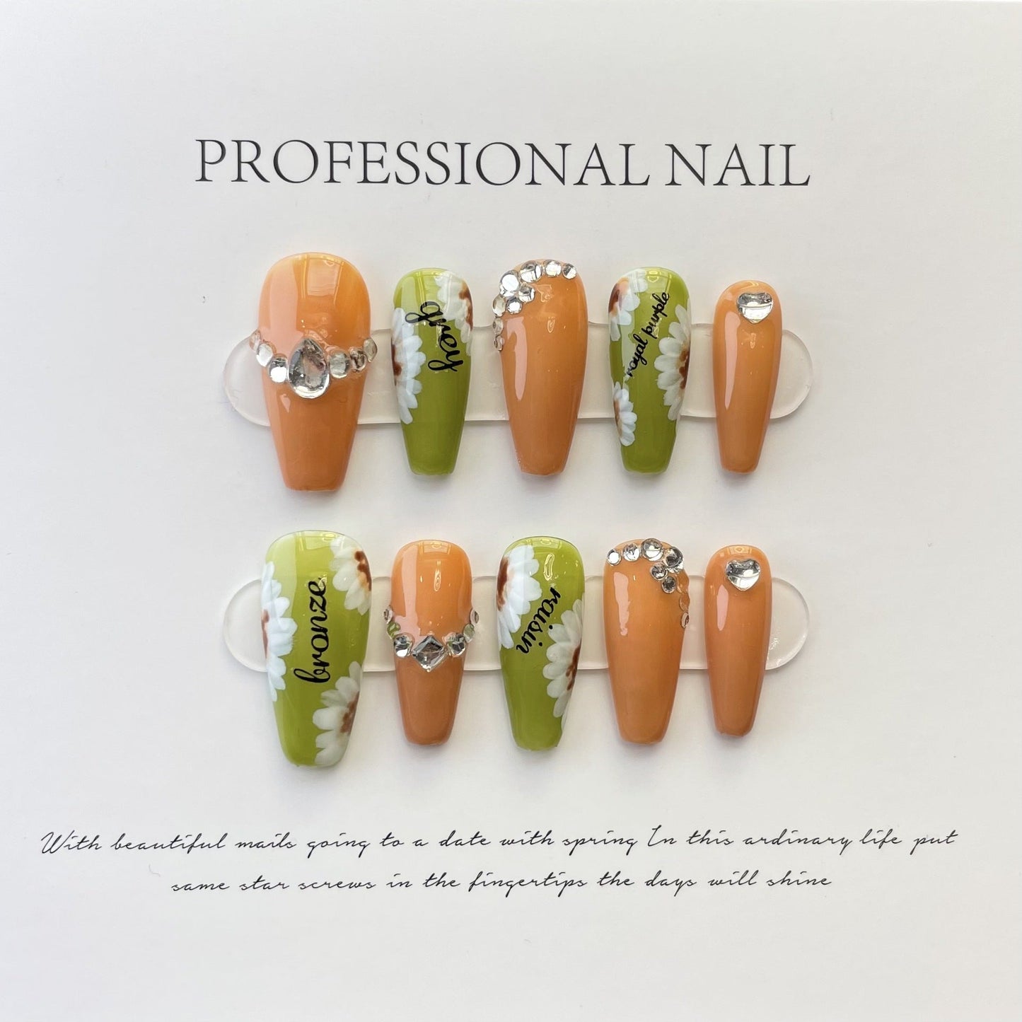 Designer: ManMan Handmade nails Press on Nails DIY Nail Art for woman girl Long Coffin orange