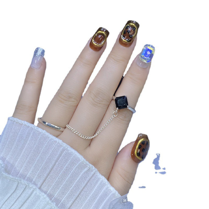 Designer: HuaHua.Handmade nails Press on Nails DIY Nail Art for woman girl Long Square brown