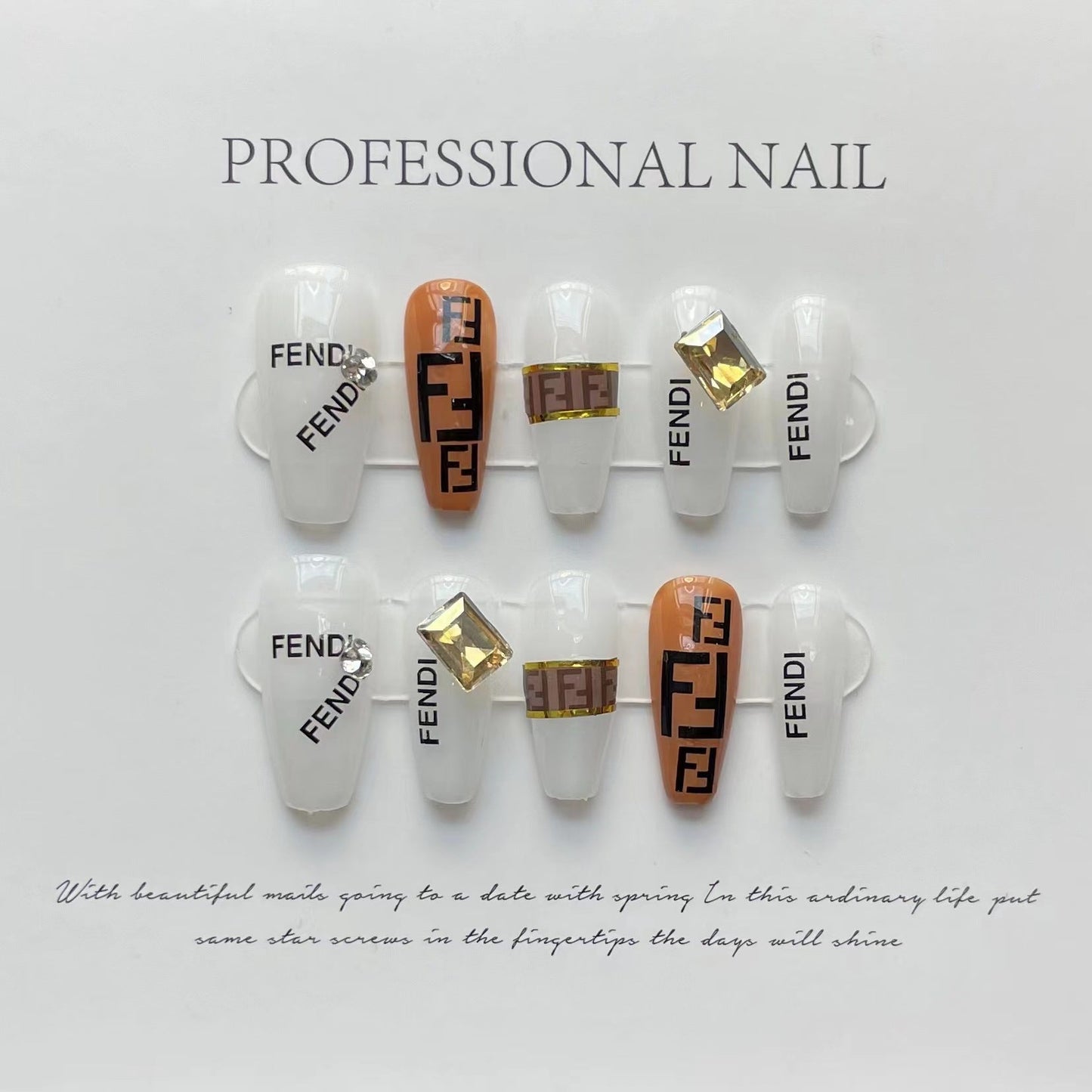 Designer: ManMan Handmade nails Press on Nails DIY Nail Art for woman girl Long Coffin white