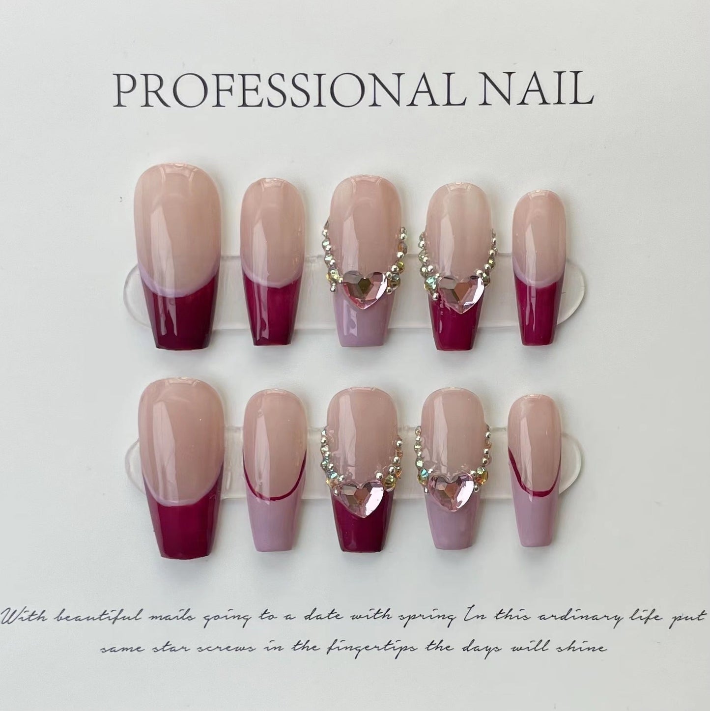 Designer: ManMan Handmade nails Press on Nails DIY Nail Art for woman girl Long Coffin pink mauve French