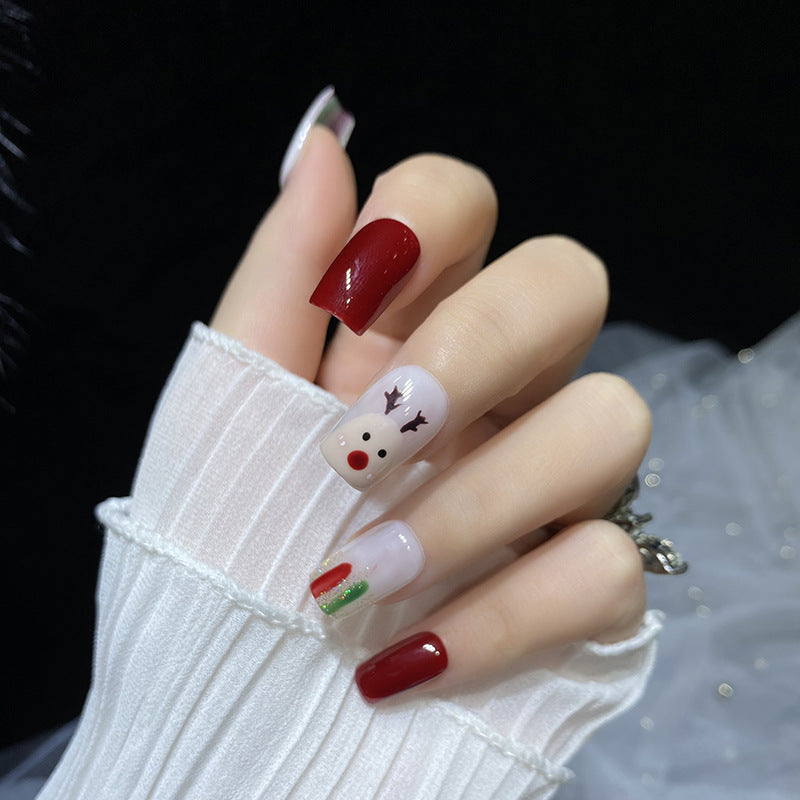 Designer: HuaHua.Handmade nails Press on Nails DIY Nail Art for woman girl Long Square red