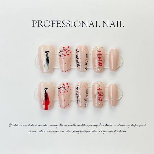 Designer: ManMan Handmade nails Press on Nails DIY Nail Art for woman girl Short Coffin pink