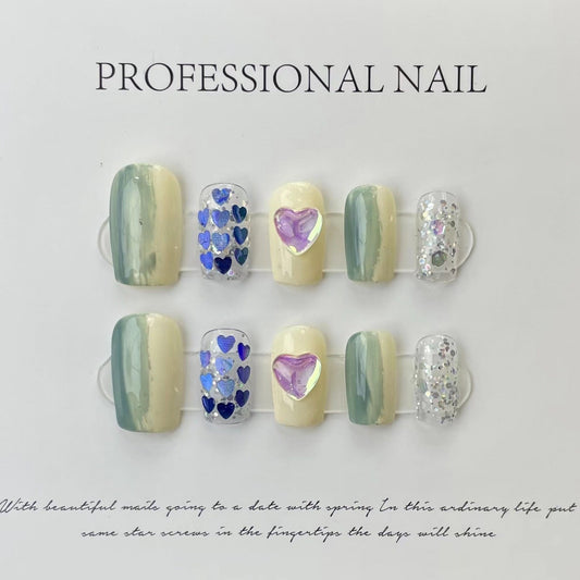 Designer: ManMan Handmade nails Press on Nails DIY Nail Art for woman girl Short Square