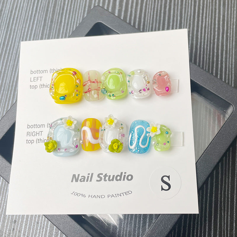 Designer: MeowMeow.2456 Handmade Nail Designs Press on Nails DIY  Nail Art for woman girl Short Square colorful Cartoon