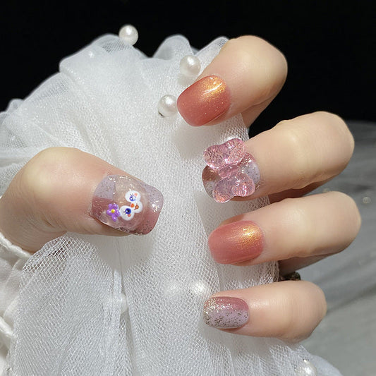 Designer: HuaHua.Handmade nails Press on Nails DIY Nail Art for woman girl Short Square pink