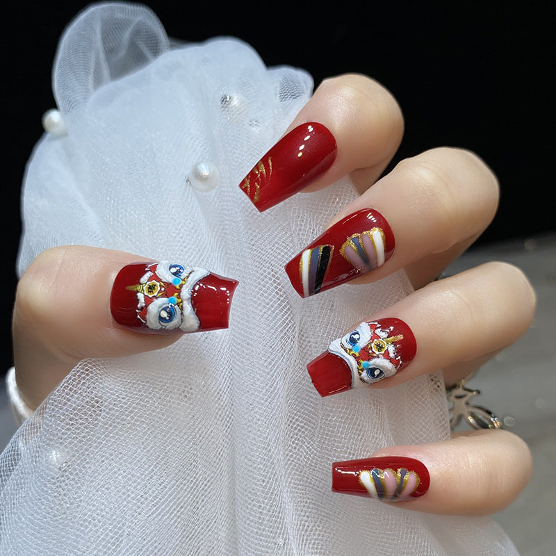 Designer: HuaHua.Handmade nails Press on Nails DIY Nail Art for woman girl Long Coffin red